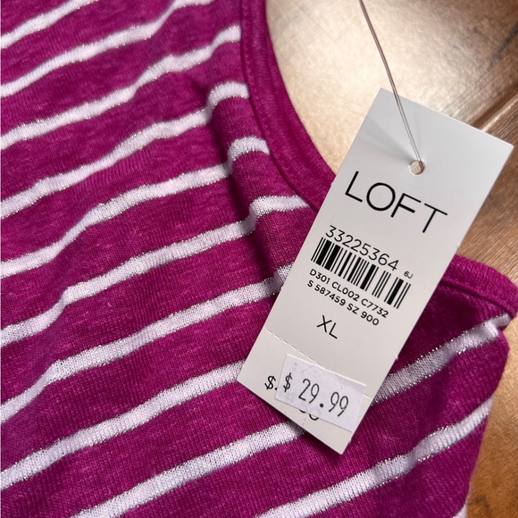 NWT LOFT women's XL pink tank with white and silver stripes - Picture 5 of 9